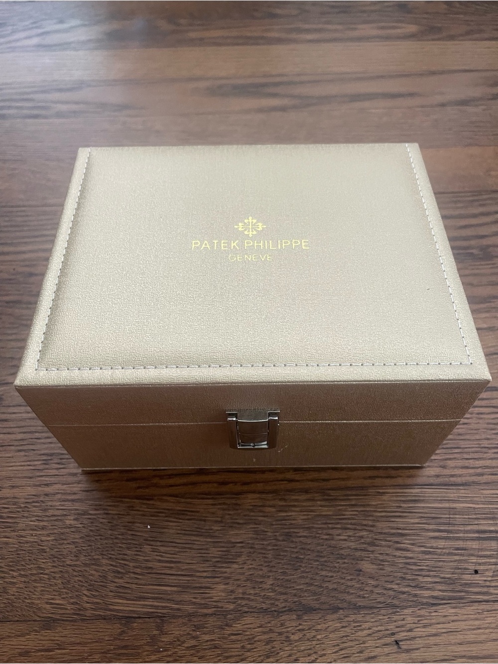 Patek Philippe Leather Watch Presentation Box in Cream and Gold. New condition.